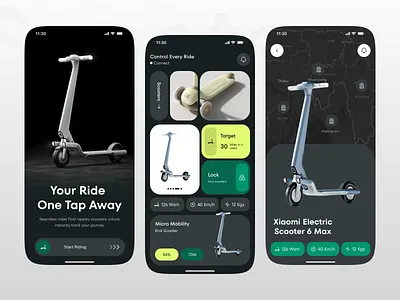 Electrical scooters mobile app🛴 clean ui electric scooter gps tracking minimal ui mobile app design mobile ui mobility app modern ui rental app ride sharing scooter app smart mobility transport app ui