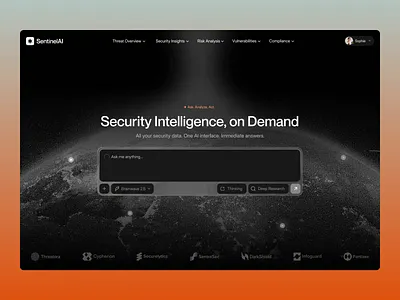 SentinelAI - AI Cybersecurity Web App ai analyze data desktop homepage interface loader motion prompt saas security software tech technology ui ui animation visual web web design website
