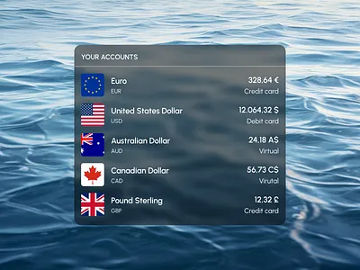 Multi-currency accounts for Finora component landing page ui ux web