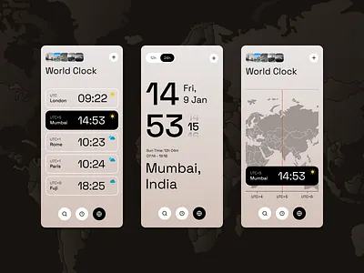 World Clock App — Timezone Dashboard UI app design cleandesign dashboarddesign designsystem figmadesign interfacedesign minimalui mobileui productdesign timezone uidesign uiinspiration uiux ux design worldclock