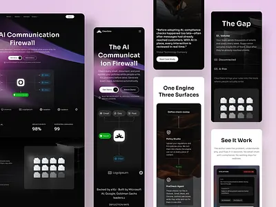 ClearGate - AI Firewall Landing Page ai app artificial intelligence clean design firewall graphic design landing page minimal mobile purple responsive saas tech ui ux website