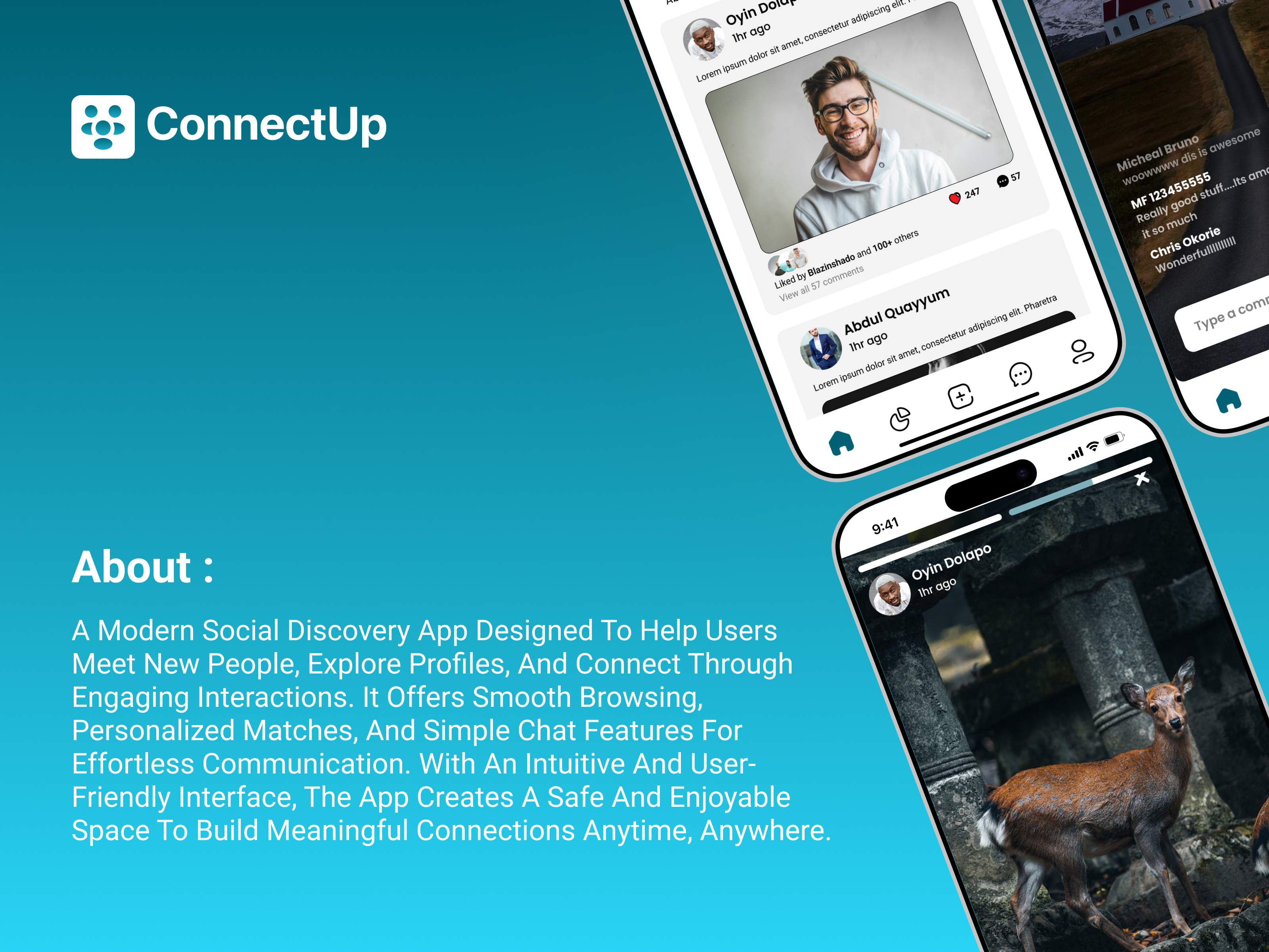 ConnectUp Mobile App android app design app ui app ux chat app clean design community app dating app feed design ios app design messaging app minimal ui mobile app design modern ui profile ui social app social media app startup app ui design user experience ux design