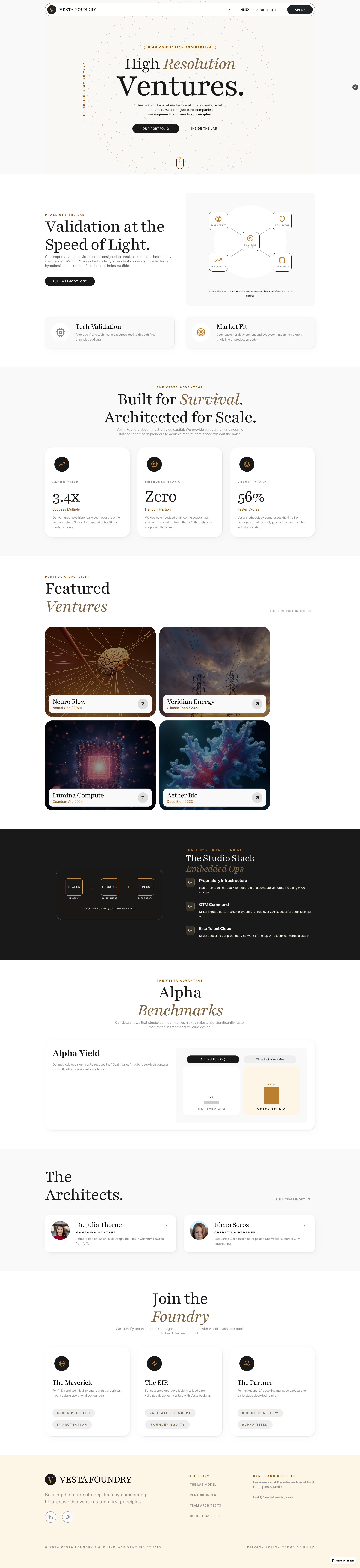 Ventures Studios branding cleanui deeptech editorialdesign fintech framer landingpage modernweb productdesign saas startup uiux venturestudio webdesign website