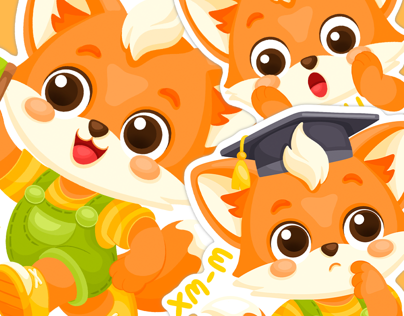 Stickers & Mascot for a children's educational center animal illustration brand character character design characters children childrens illustration design fox cub fox illustration illustration mascot sticker sticker design sticker pack vector illustration