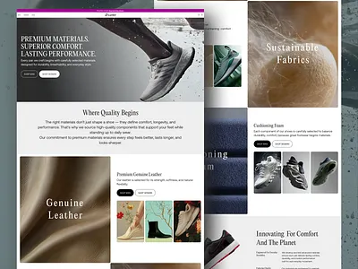 Lunbir — E-commerce Website | Our Materials Page cro focused website e commerce homepage ecommerce ecommerce website fashion figma design landing page materials materials page minimal design online shopping product product design seative shoe sneaker sneakers website website design website homepage