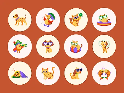 Pet Icon Art Set activities animal art artwork birds cats creature design dogs enjoying flat fun grooming icon mascot pet playful playing vector veterinary
