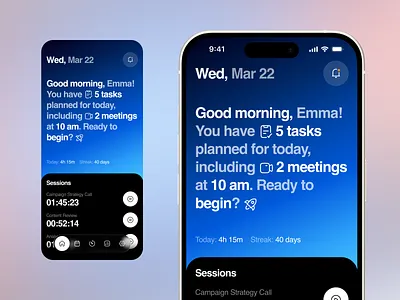 Task Management App UI — Mobile Product Design ai app design dashboard ui design system digital product figma interface design ios mobile app mobile app design product design product ui productivity app saas design startup design task management tech startip time tracking ui ux