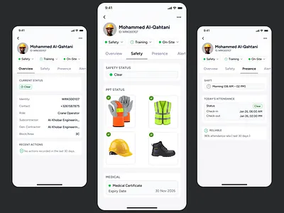 Mobile Worker Profile – Detail View appdesign b2bdesign componentdesign constructiontech dashboarddesign datavisualization design designsystem illustration informationhierarchy interactiondesign mobileui problemsolving productdesign ui uxpatterns workforcemanagement
