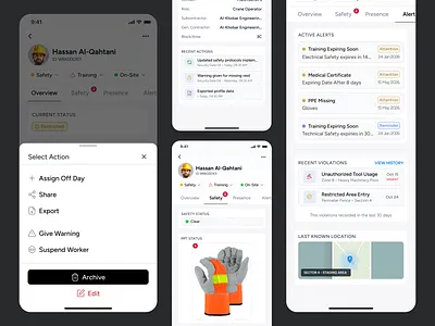 Worker Profile – Mobile Adaptation appdesign b2bdesign bottomsheet componentdesign constructiontech dashboarddesign datavisualization design designsystem informationhierarchy interactiondesign microinteractions mobiledesign mobileui problemsolving productdesign ui uxpatterns workflowdesign workforcemanagement