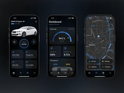 Digital Car Key app app design automotive car clean dark dashboard digital figma interaction interface ios iphone map mobile mobile app design navigation product design ui ux