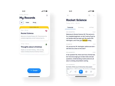 AI Transcriber ai app app design application audio clean education figma interface ios iphone light mobile mobile app design product design productivity recording speech ui ux