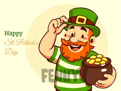 Cartoon Leprechaun Holding a Pot of Gold cartoon cauldron celebration culture day event festival festive gold ireland irish leprechaun luck lucky money patrick pot shamrock tradition traditional