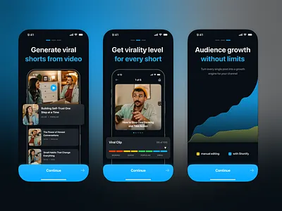 Onboarding Flow ai app app design application content dark figma interface ios iphone mobile mobile app design onboarding product design social media ui ux video viral walkthrough