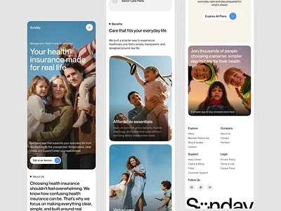 Sunday - Mobile Insurance Homepage app design clean ui corporate website fintech health insurance homepage insurance landing page minimal ui mobile design modern website product design responsive design responsive website saas design ui design ux design