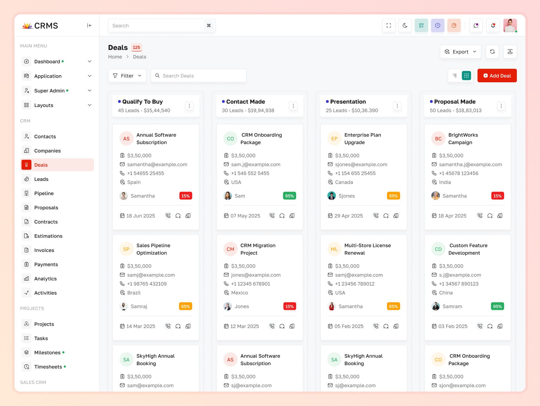 Deals Management Dashboard Feature in CRM System | CRMS business deal tracking software crm deal details page crm deal organization tool crm deals html template crm deals management dashboard crm sales opportunity dashboard customer deal records dashboard deal activity management crm deal follow up management system deal management ui template deal progress tracking dashboard deal reporting admin panel deal status tracking feature deal tracking crm system sales deal management feature sales deal workflow dashboard