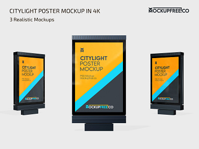 Free Citylight Poster Mockup in 4k citylight free freebie hanging mock up mockup mockups photoshop poster posters psd template templates