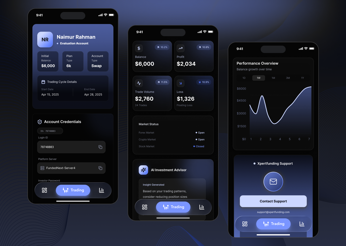 AI Trading Advisor — Mobile Experience aiadvisor darkui dashboarddesign fintechapp investmentapp iosdesign mobileui productdesign tradingapp uidesign
