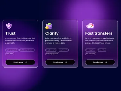 Website USP, personal Finance App — UI 3d button chips finance icons section tech ui usp website
