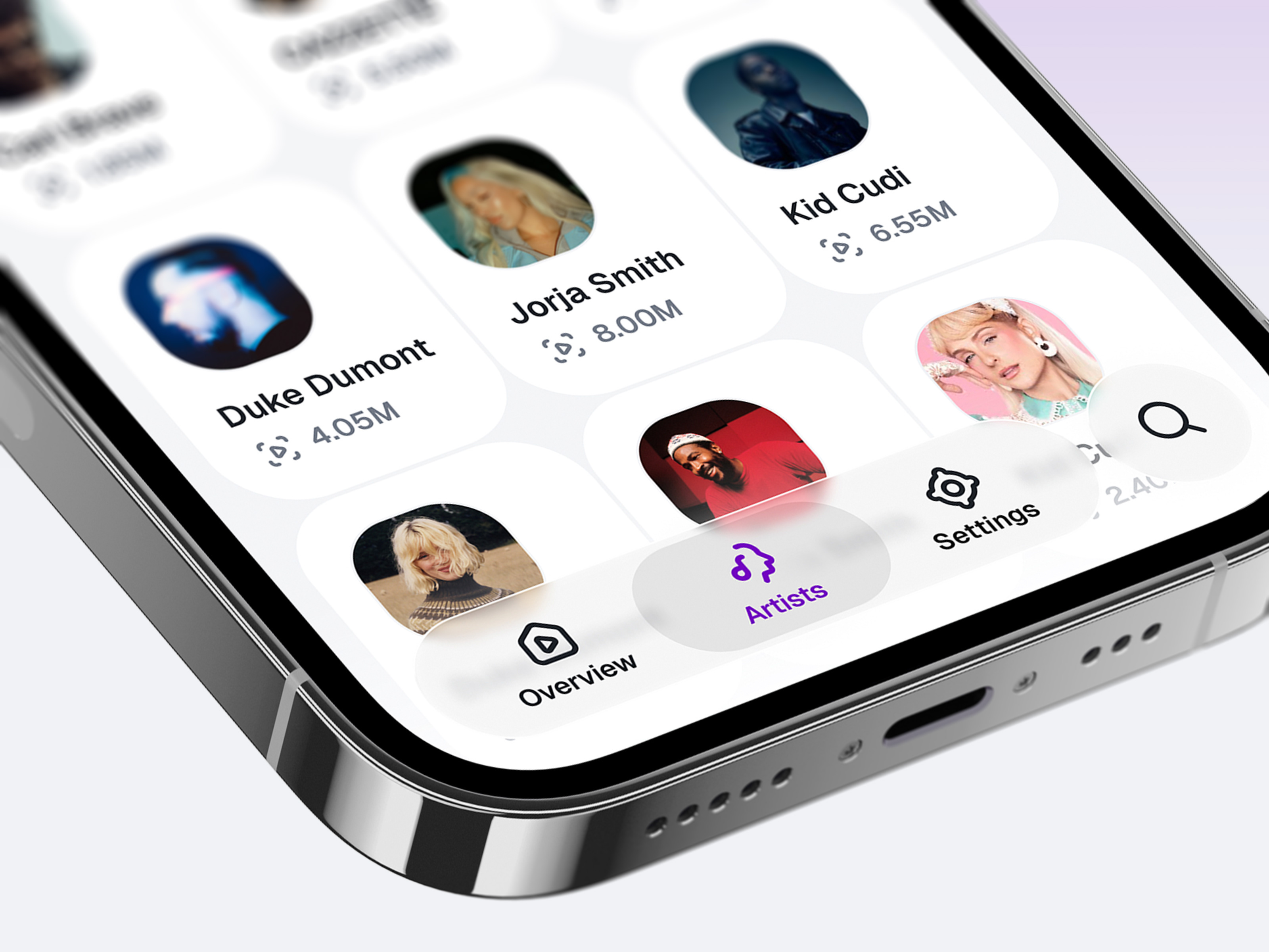 Record Label Music App – Artists Screen analytics artist chart freelance freelancer ios liquid glass mobile music music app music app ui musician player product design song spotify statistics ui uiinteraction ux