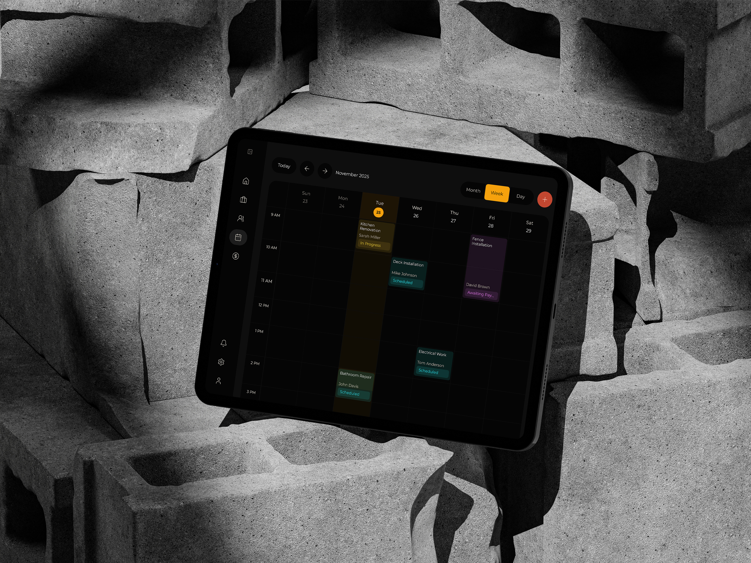 Wurkbox — Calendar View calendar dark ui dashboard navigation panel side navigation ui widget