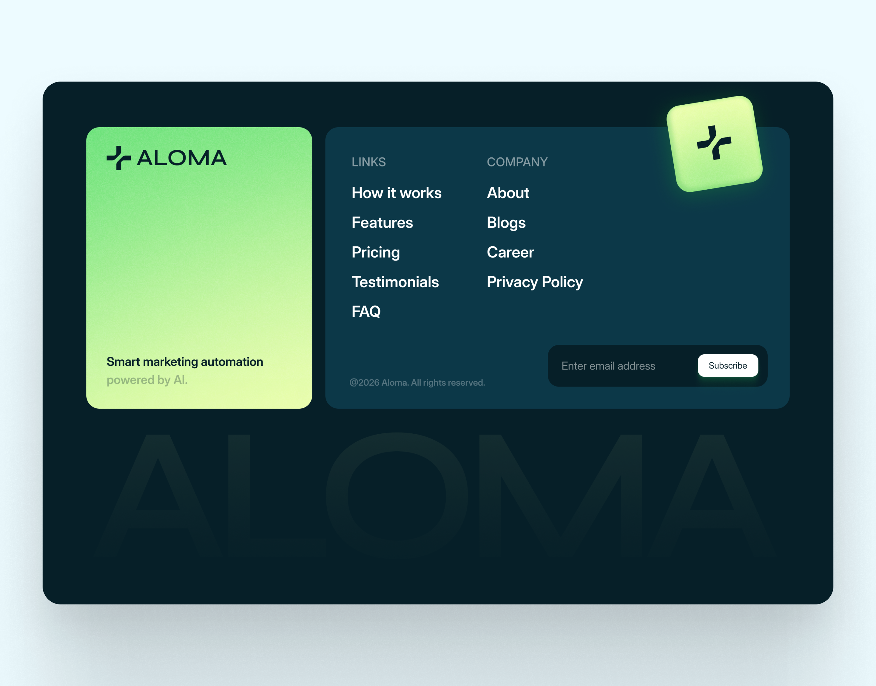 Aloma AI Footer Design ai branding design footer graphic design logo typography ui website