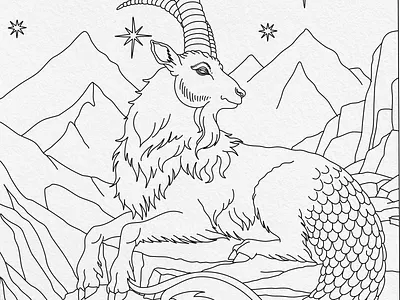 Capricorn — Line Art Illustration astrology black and white capricorn coloring page illustration line art mythical mythical creature print sea goat zodiac
