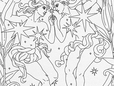 Gemini — Celestial Line Art astrology black and white celestial coloring gemini illustration line mythology twins zodiac