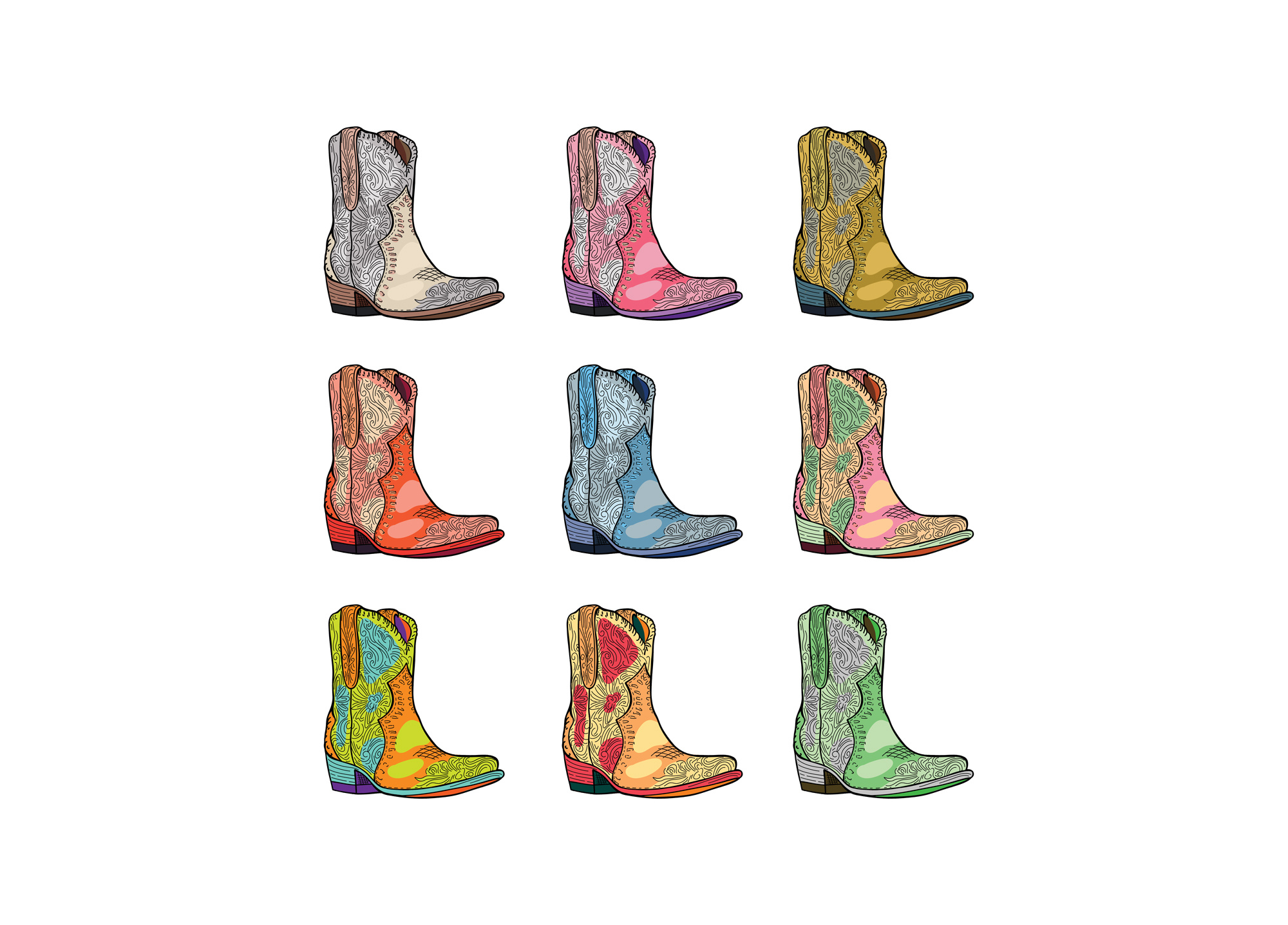 Better in Boots art boot boots country cowboy cowgirl dancing design digital digital drawing drawing illustration illustration art illustrator leather procreate series set shoes