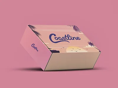 Coastline Summer Box Packaging Design brand identity packaging coastal brand identity colorful box packaging creative box mockup custom mailer box design custom shipping box design ecommerce packaging design lifestyle packaging design modern packaging branding packaging design inspiration palm tree illustration design pastel packaging design retail packaging design summer box branding sunset theme packaging trendy packaging design tropical packaging design vibrant packaging design