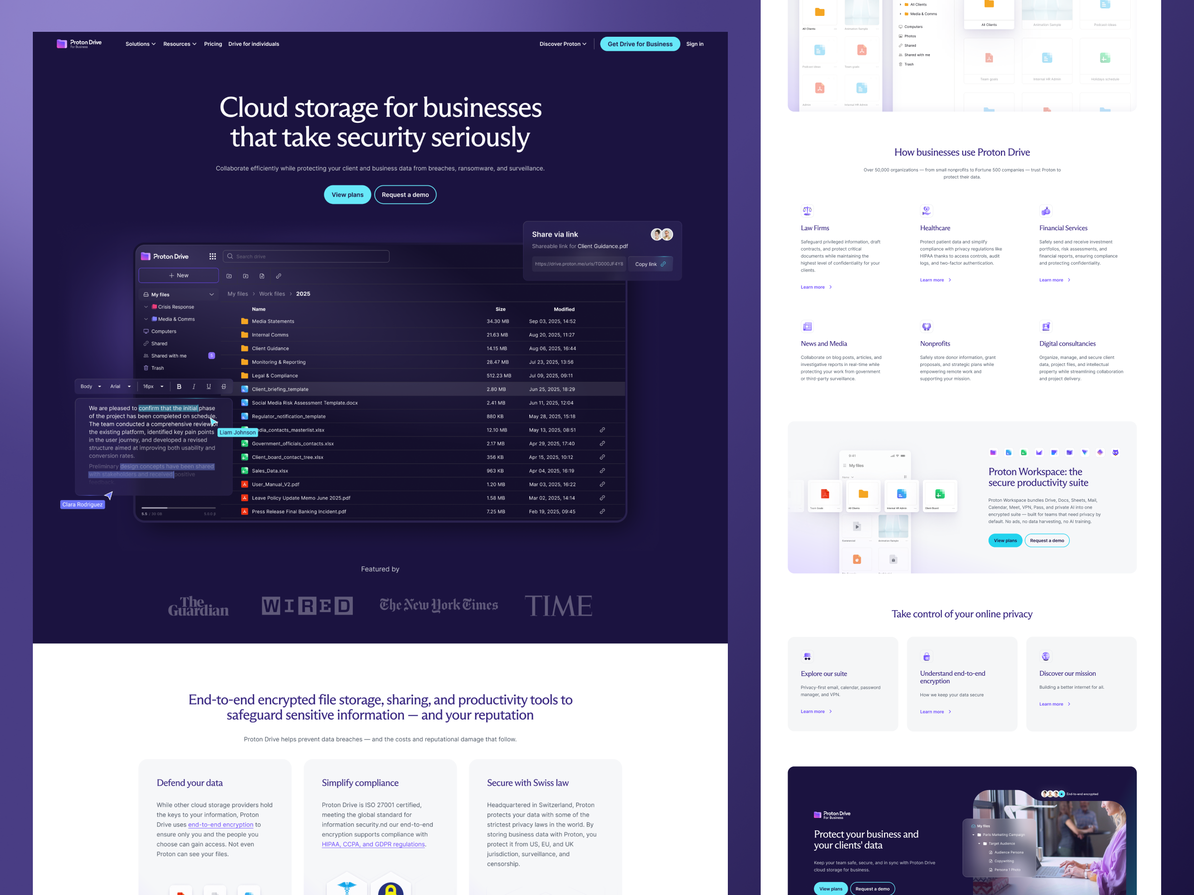 Proton Drive B2B - Landing Page Design b2b cloud storage drive landing landing page privacy proton saas saas website security storage ui ux web design website