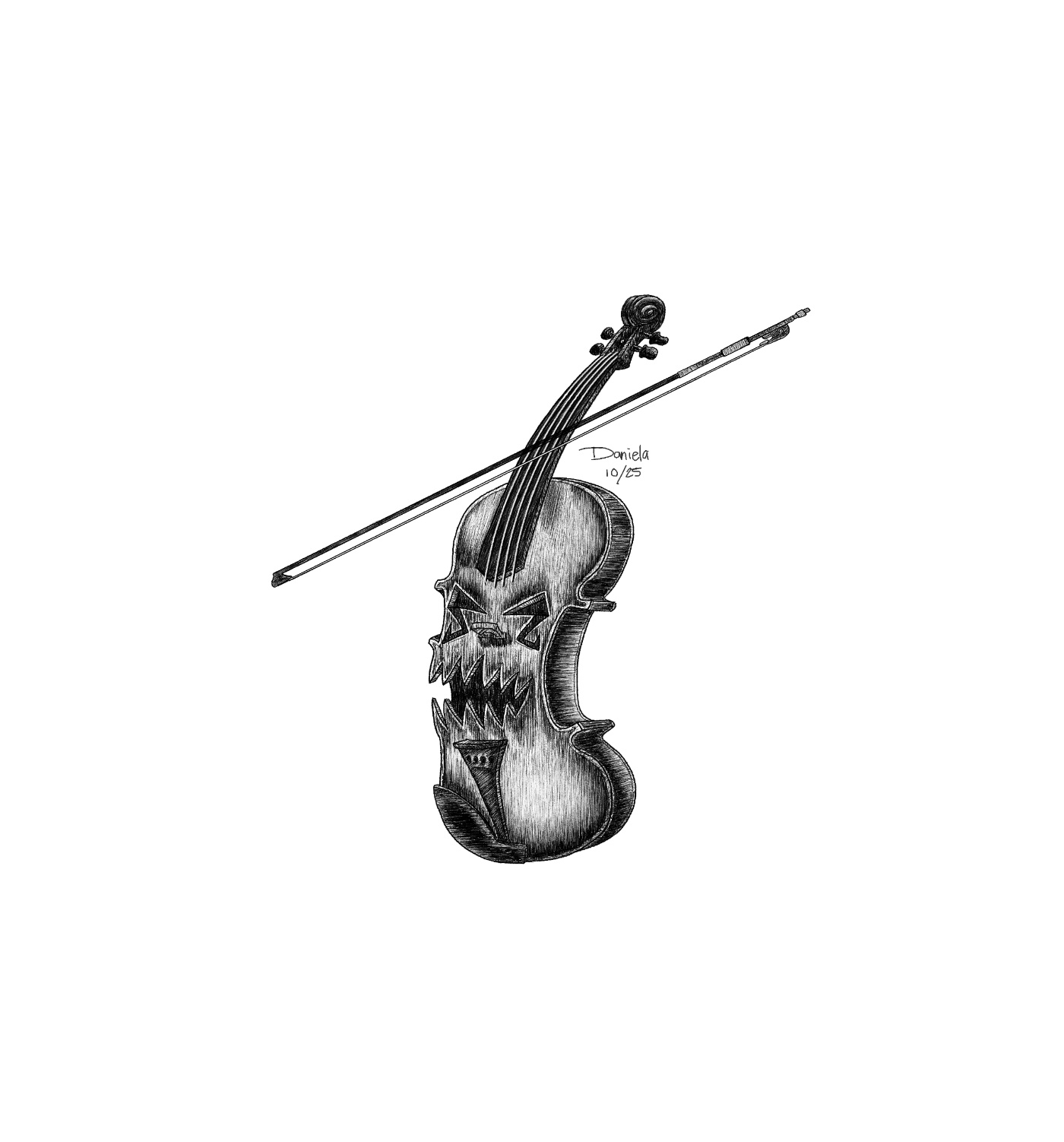 Spooky Viola - ink digital drawing 2d black and white digital drawing drawing halloween illustration ink instrument music orquestra spooky sticker symphonic metal viola