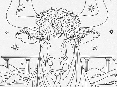 Taurus: Guardian of the Threshold astrology black and white celestial coloring page fine line illustration mythological ornamental taurus zodiac