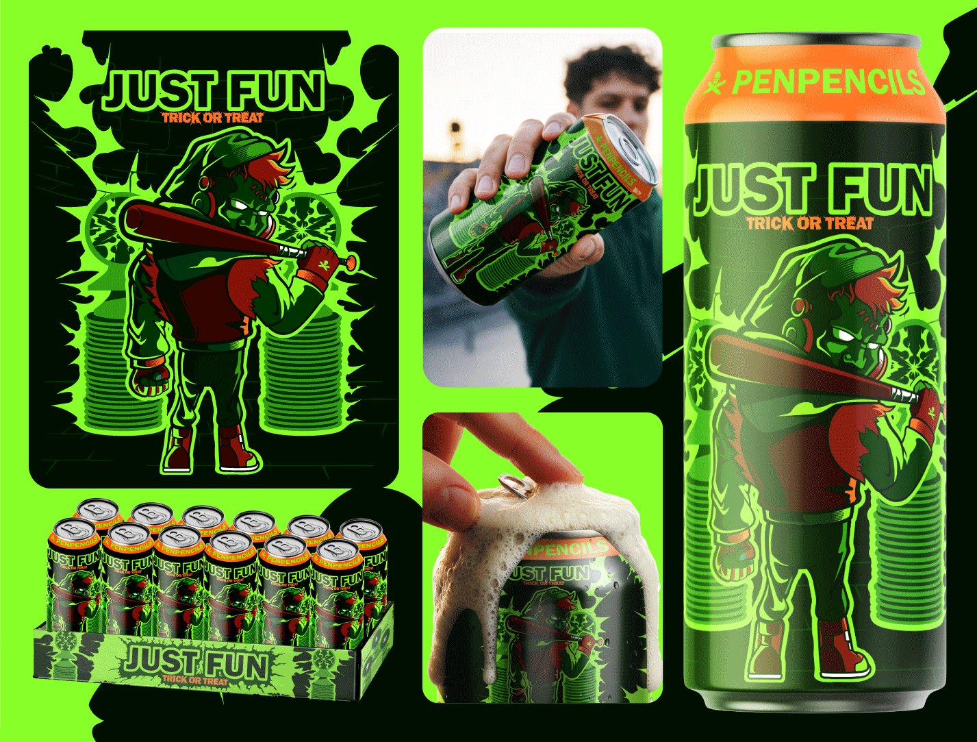 Frankenstein Halloween Energy Drink Can branding can can design can of soda characterdesign graphic design illustration illustrator label label design logo mockup vector vectorart