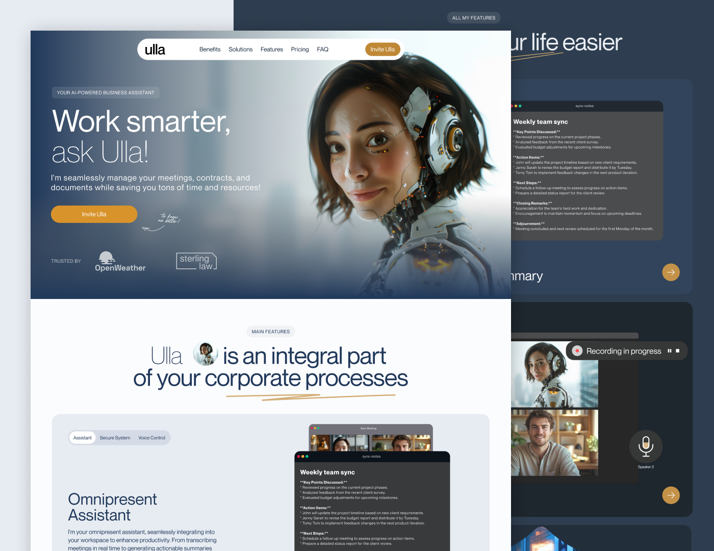 Ulla | B2B AI Assistant Design & Conversion Optimization ai b2b figma framer landing page redesign responsive design saas startup ui ux webdesign webflow website website design wordpress