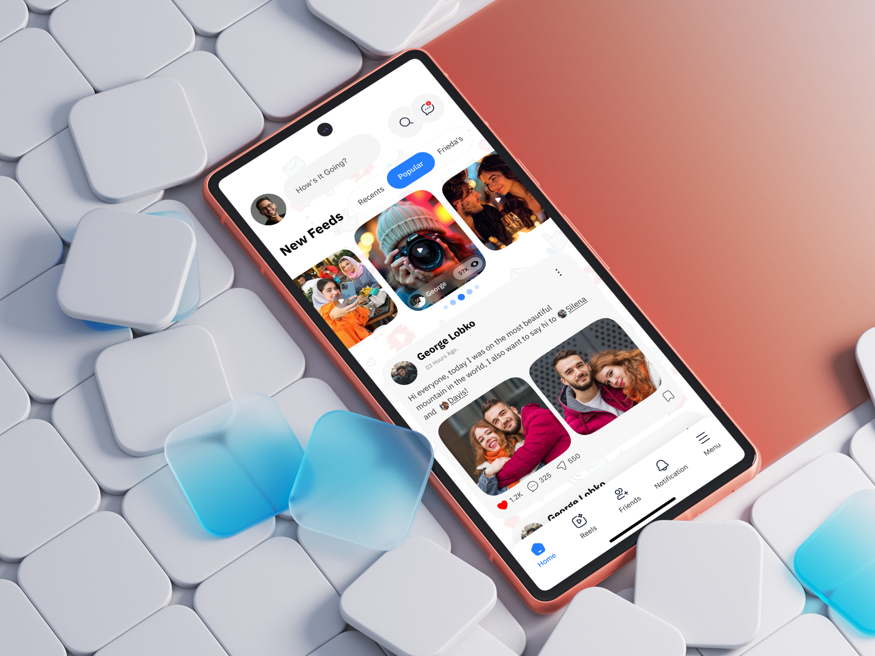 Social Media Mobile App - New Feeds android app app design applications community app creative following feed ios app minimal mobile app modern reels social media concept stories ui design ux design
