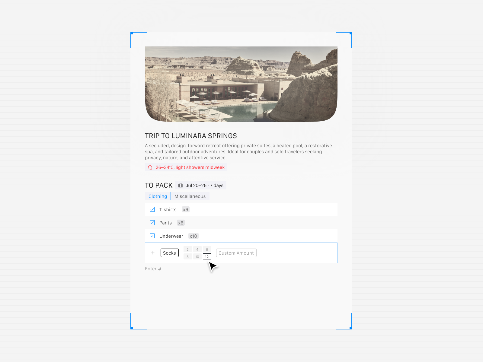 Travel Packing Card app design design system figma graphic design hover interface design mobile screen site software design ui ui design uiux user interface ux vector