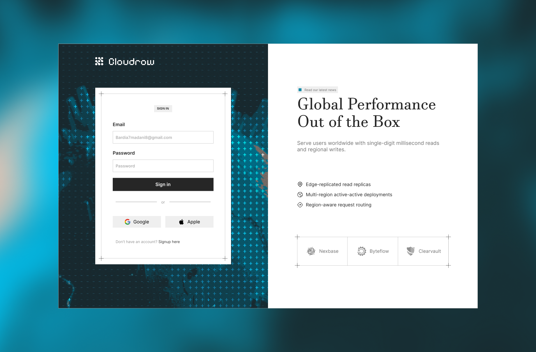 Cloudrow - Login page graphic design ui