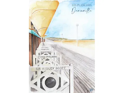 Deauville Boardwalk // Illustration aquarelle drawing illustration