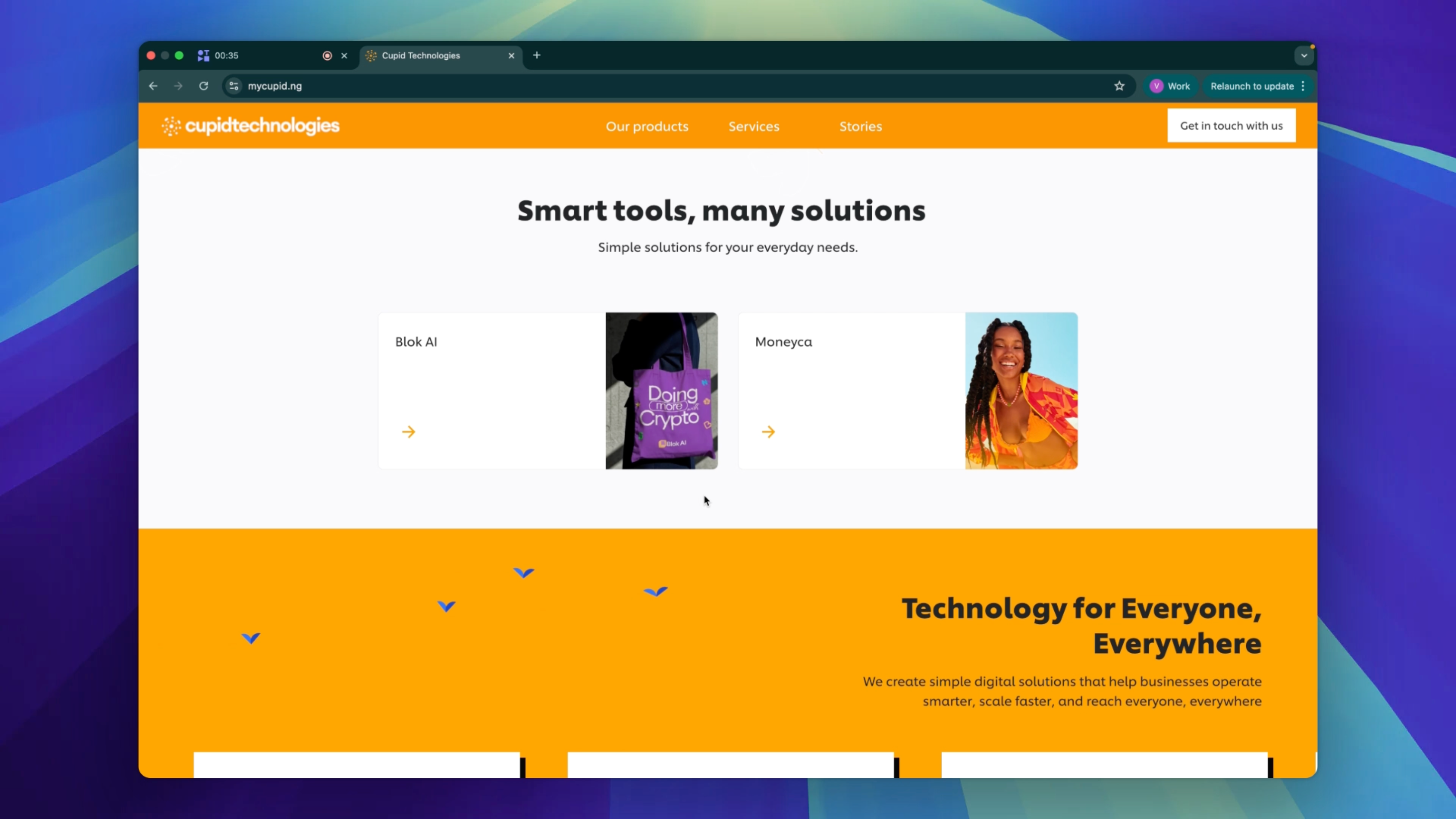 Cupid Tech's website demo bird blog crypto desktop landing page portfolio scroll web animation
