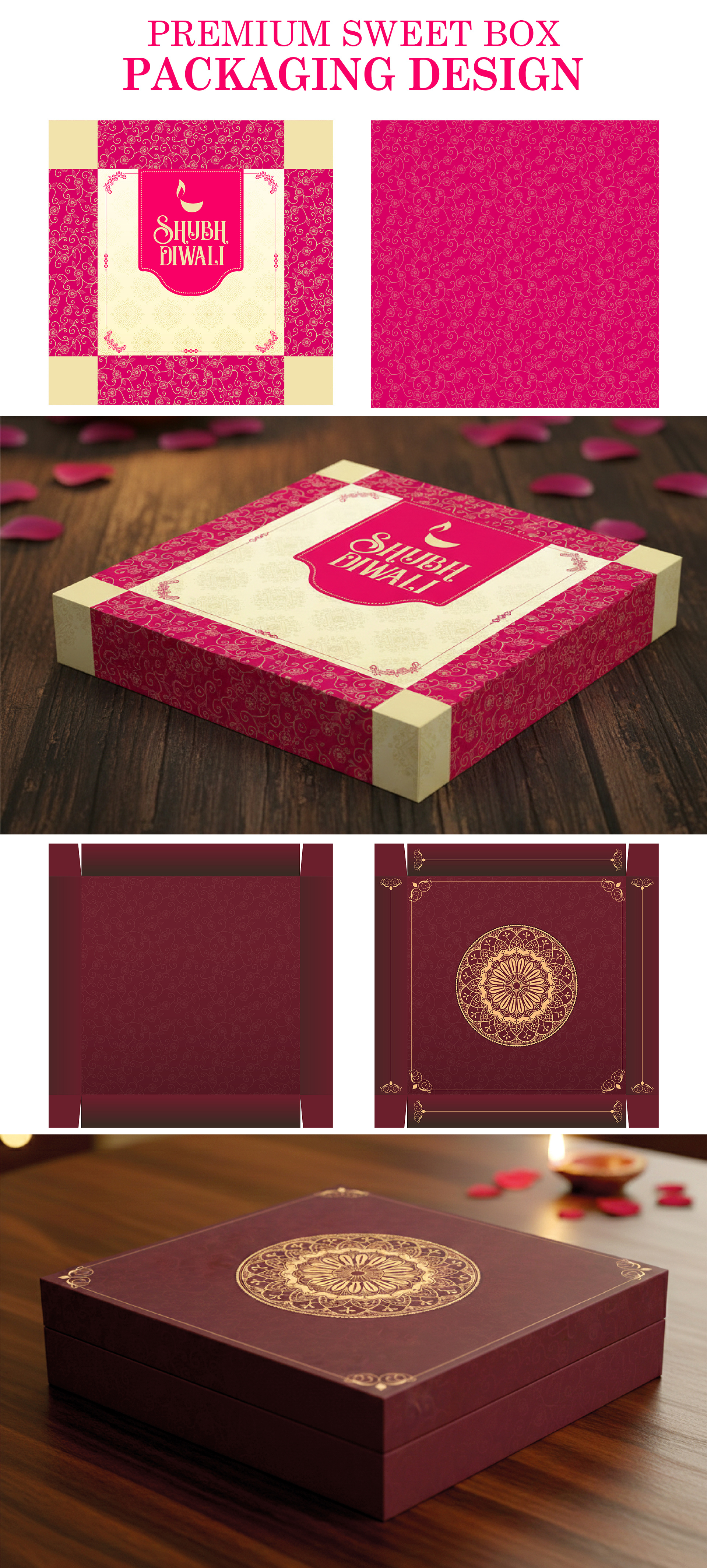 Luxury Diwali Sweet Box Design boxdesign brandingdesign creativepackaging diwalidesign dribbbleshot festivedesign giftpackaging graphic design indiandesign luxurypackaging mandaladesign mithaibox packagingdesign patterndesign printdesign sweetbox