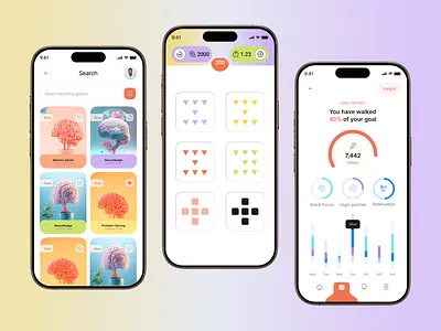 Brain Training Mobile App UI/UX Case Study brain brain training brain training app braintraining currency exchange figmadesign fitness app game ui gamification gaming website macro tracking mental wellbeing app mindgame mobile app mobile app design modern design neurable productivity app squid game training
