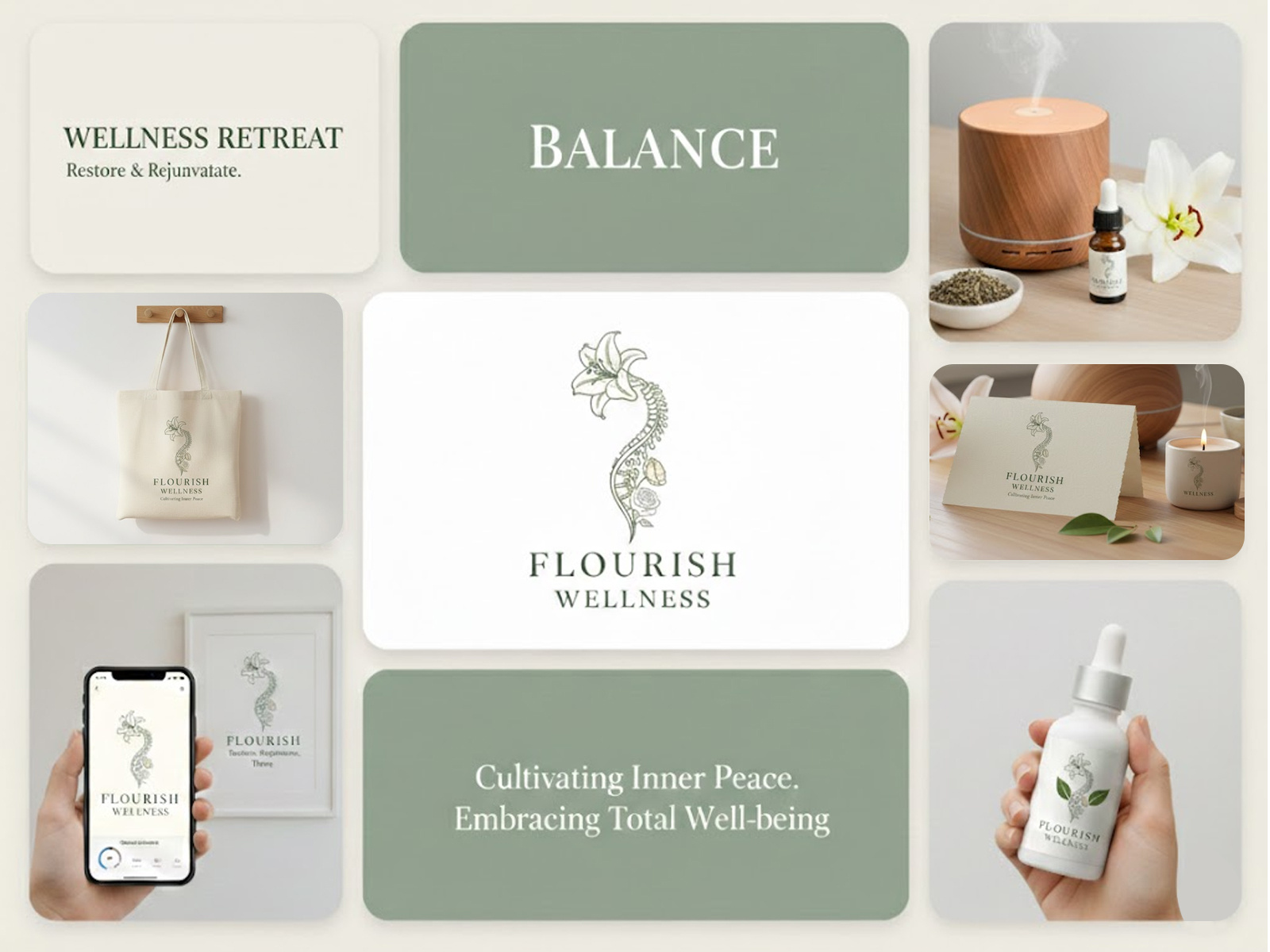 Elegant Logo for a Modern Family Chiropractic Boutique botanical design chiropractic contemporary identity elegant branding family wellness floral emblem holistic healing lilies line art symbol luxury wellness maternal care minimalist logo modern typography neutral palette poppies postpartum recovery prenatal care roses silver accents spine health