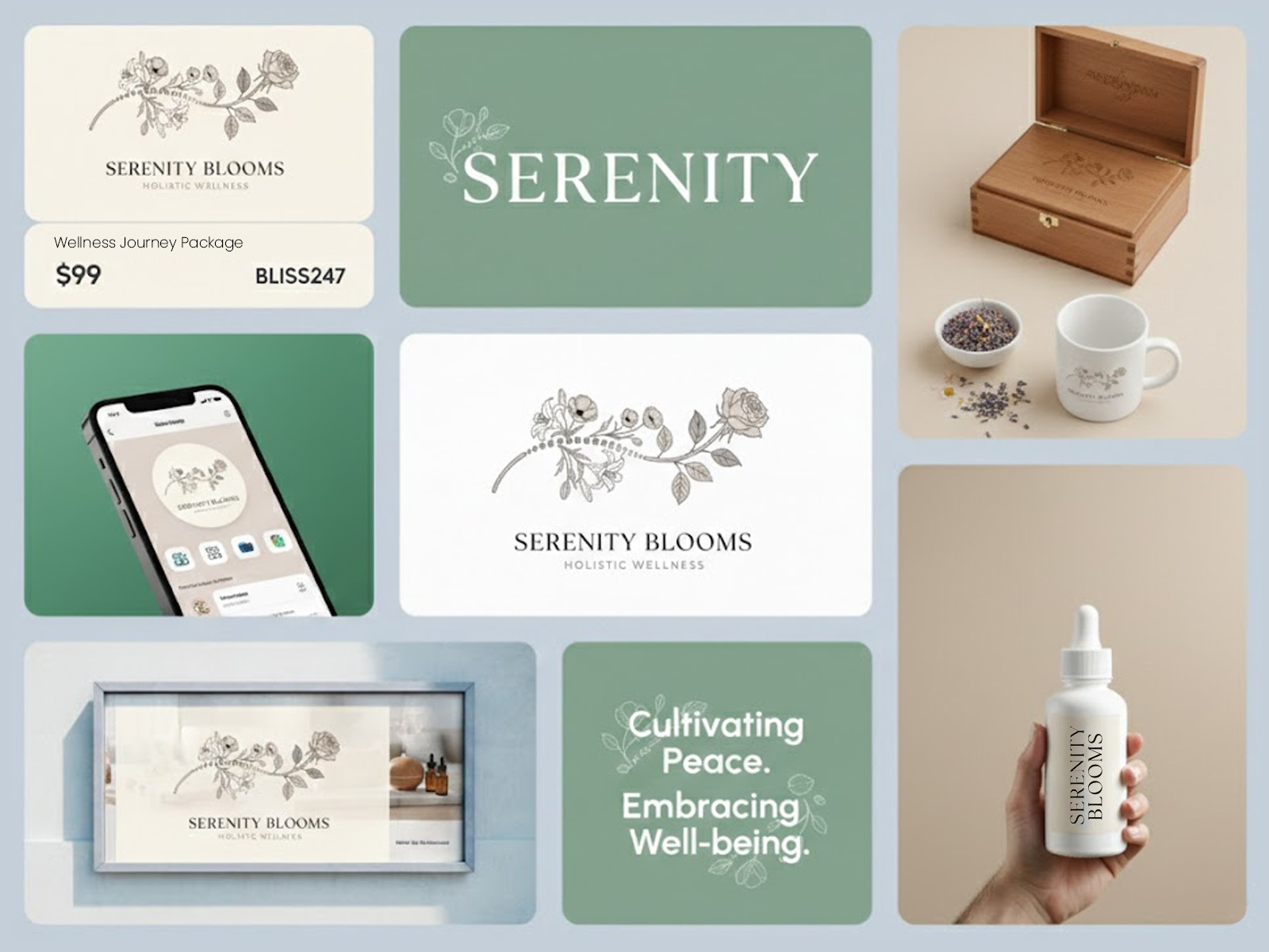 Flowing Spine and Floral Stem Logo for Chiropractic Wellness botanical emblem chiropractic logo contemporary clinic branding elegant identity family chiropractic floral branding holistic health lily outline line art symbol luxury wellness brand minimalist logo modern serif typography neutral color palette poppy detail postpartum care prenatal wellness rose stem design sans serif pairing silver foil accent spine illustration