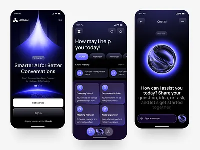 AI Assistant App Design ai app ai assistant ai startup app app design gpt chat interface ios ios app design machine learning mind journey mobile app design product design tech ui ux