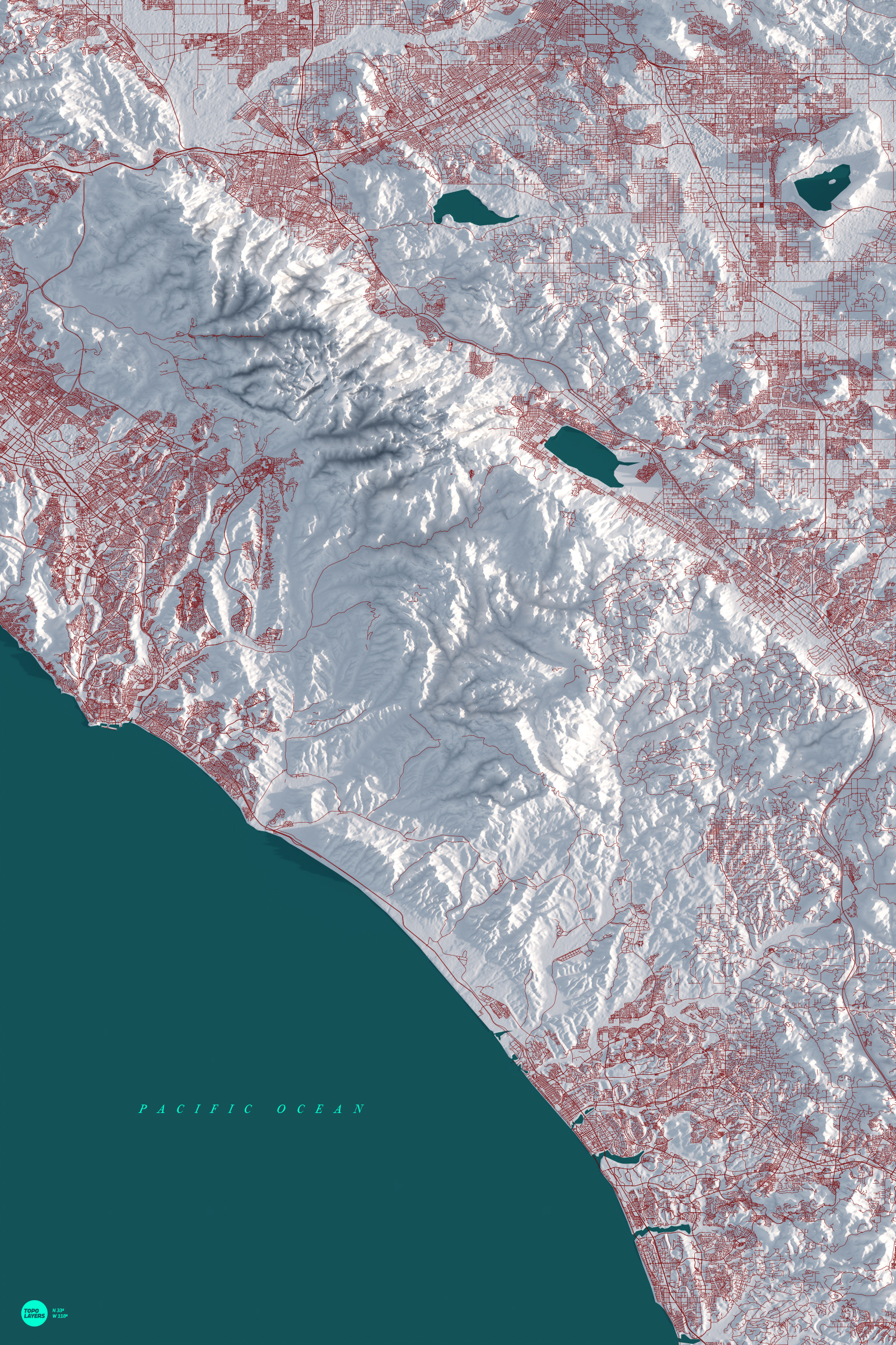 SoCal Coast Line 3d art blender cartography map minimal orange county pacific ocean poster san diego county socal surf spots topographic