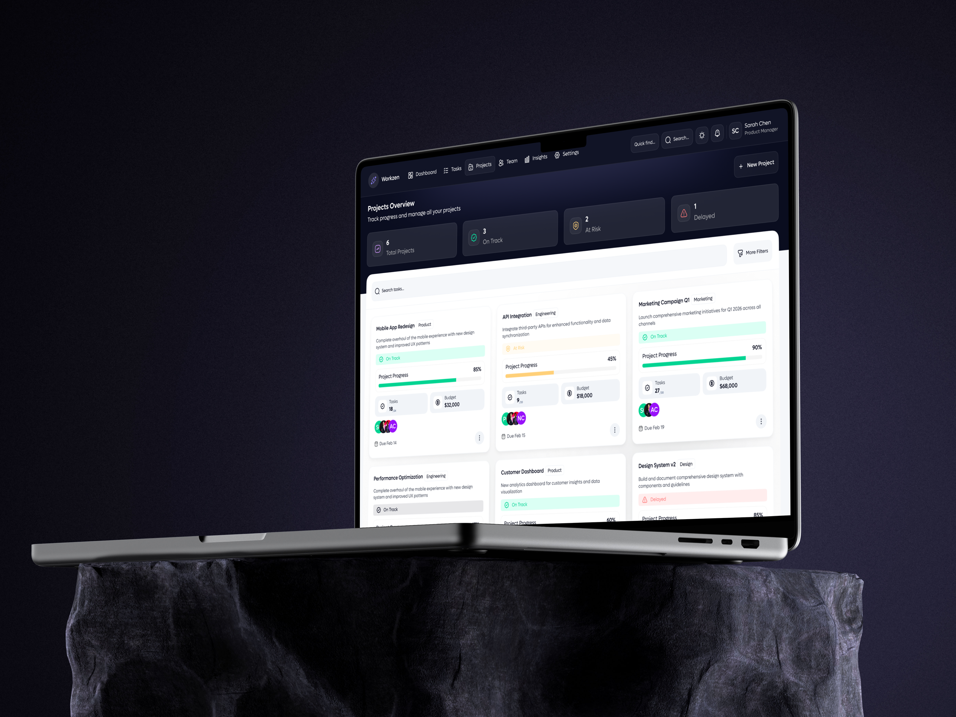 Workzen – AI Productivity Dashboard (Projects page) admin dashboard ai ai dashboard analytics app design branding dashboard design data visualization digital product design kpis card modern ui nextgensaas product design saas design tapas das taskmanagement techproduct ui uiux web app design