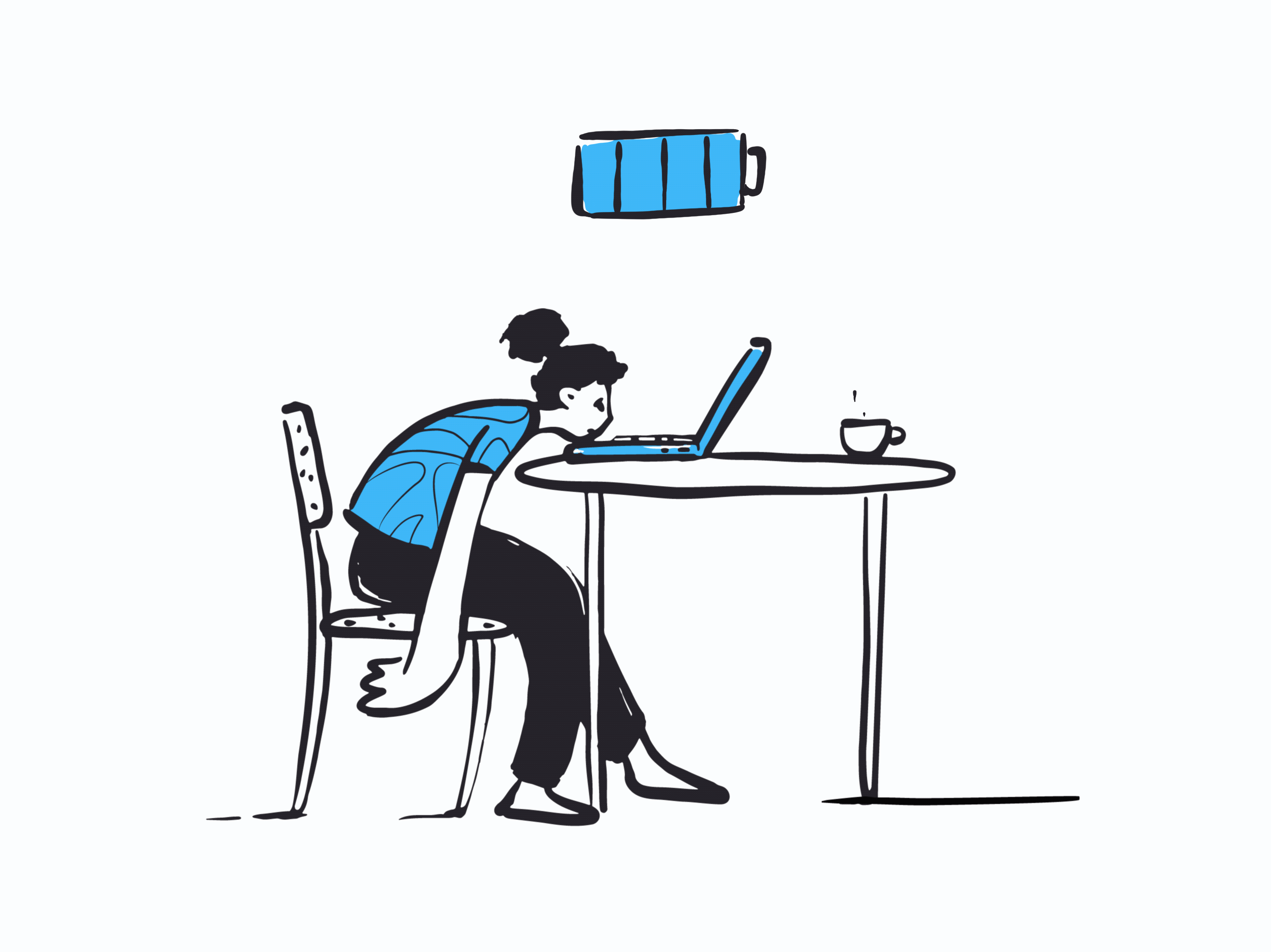 🪫Burnout 2d art animation battery burnout characterdesign coffee depression flat illustration freelance hardworking illustration low power work from home