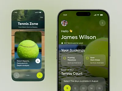 Tennis Match Management & Booking Mobile App. activity app booking clean ui dashboard design fitness home ios management mobile app overview splash screen sports tennis tracker ui ux