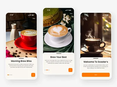 Brewly – Coffee App Onboarding UI Design android app app design cafe app coffee coffee app coffee shop coffee ui drink app espresso food app food ui ios app latte minimal ui mobile app modern ui onboarding startup app ui design ux design