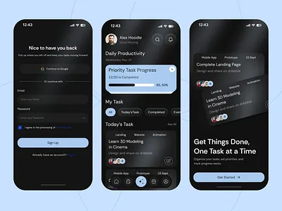 AI Powered Task Management App ai app ai assistant ai powered automation dashboard ui mobile app design productivity app project management saas design task manage task management workflow